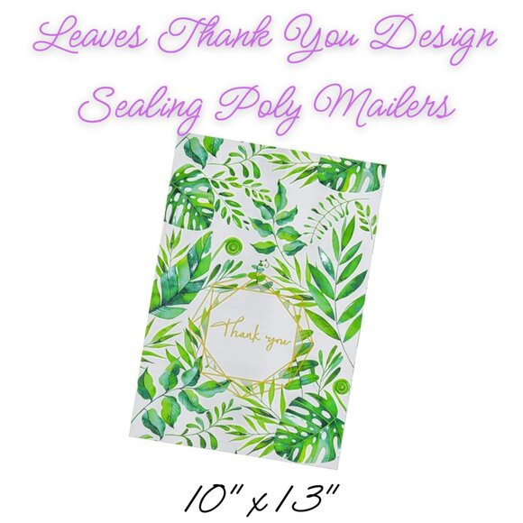 Leaves Thank You Design Sealing Poly Mailers ~ Qty 20 ~ Size 10x13 - Picture 1 of 2